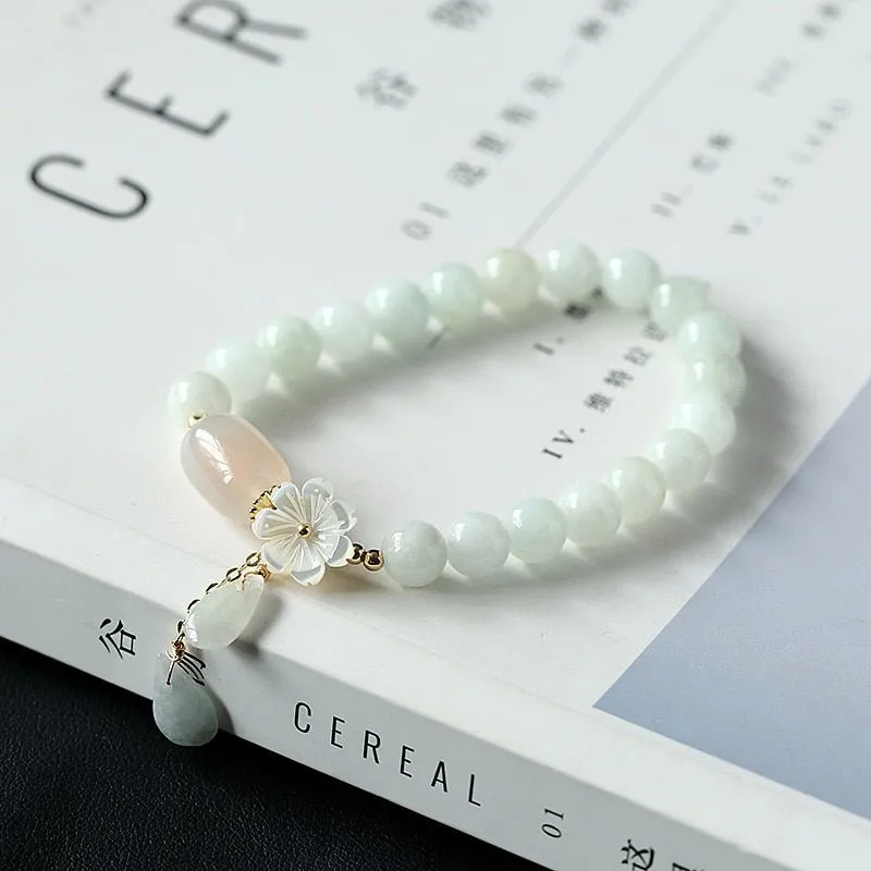 Natural Jade Emerald Agate Beads Bracelet Bangle Jewelry Woman