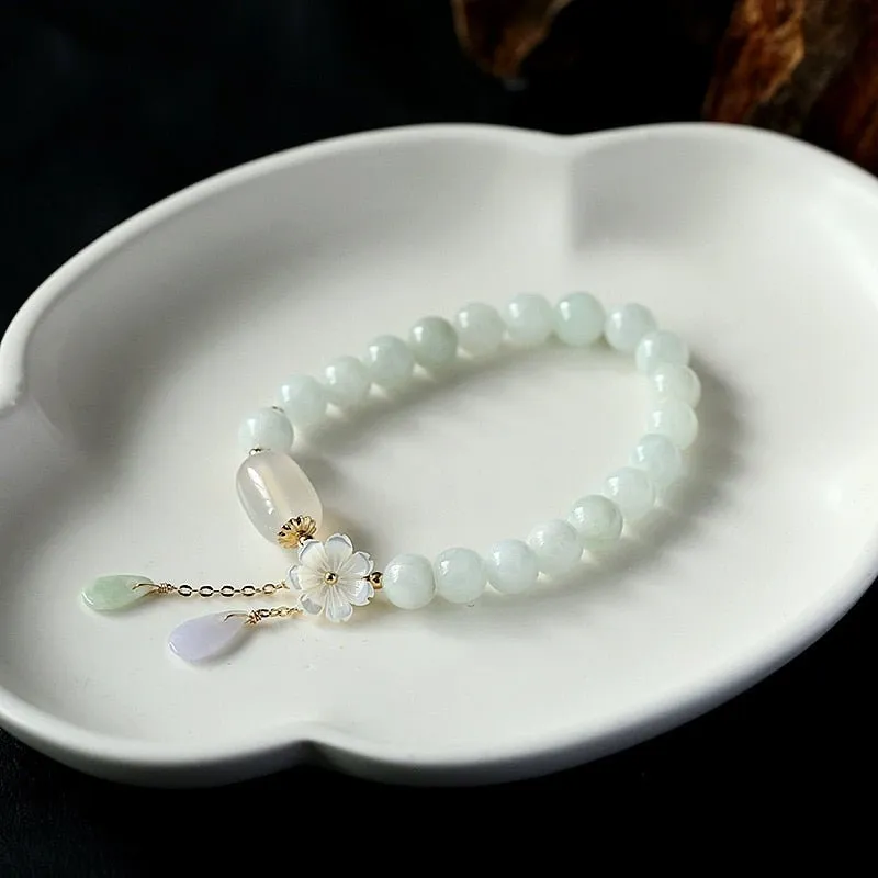 Natural Jade Emerald Agate Beads Bracelet Bangle Jewelry Woman