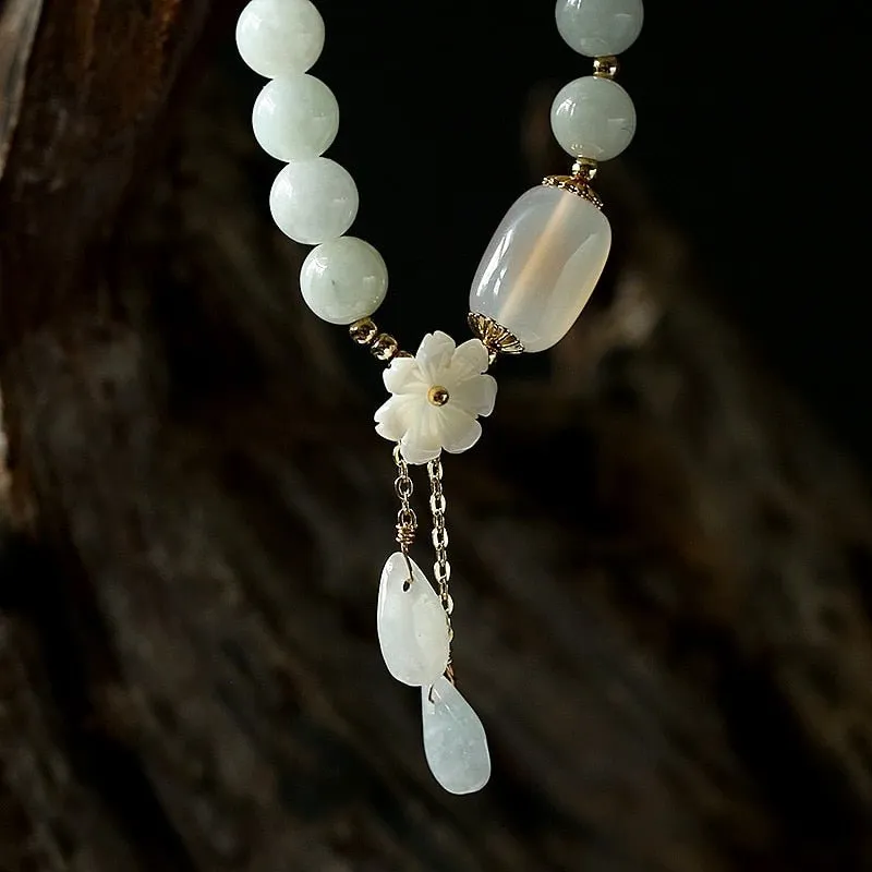 Natural Jade Emerald Agate Beads Bracelet Bangle Jewelry Woman