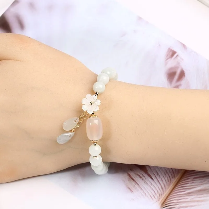 Natural Jade Emerald Agate Beads Bracelet Bangle Jewelry Woman