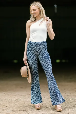 Navy Bandana Print Flare Pants