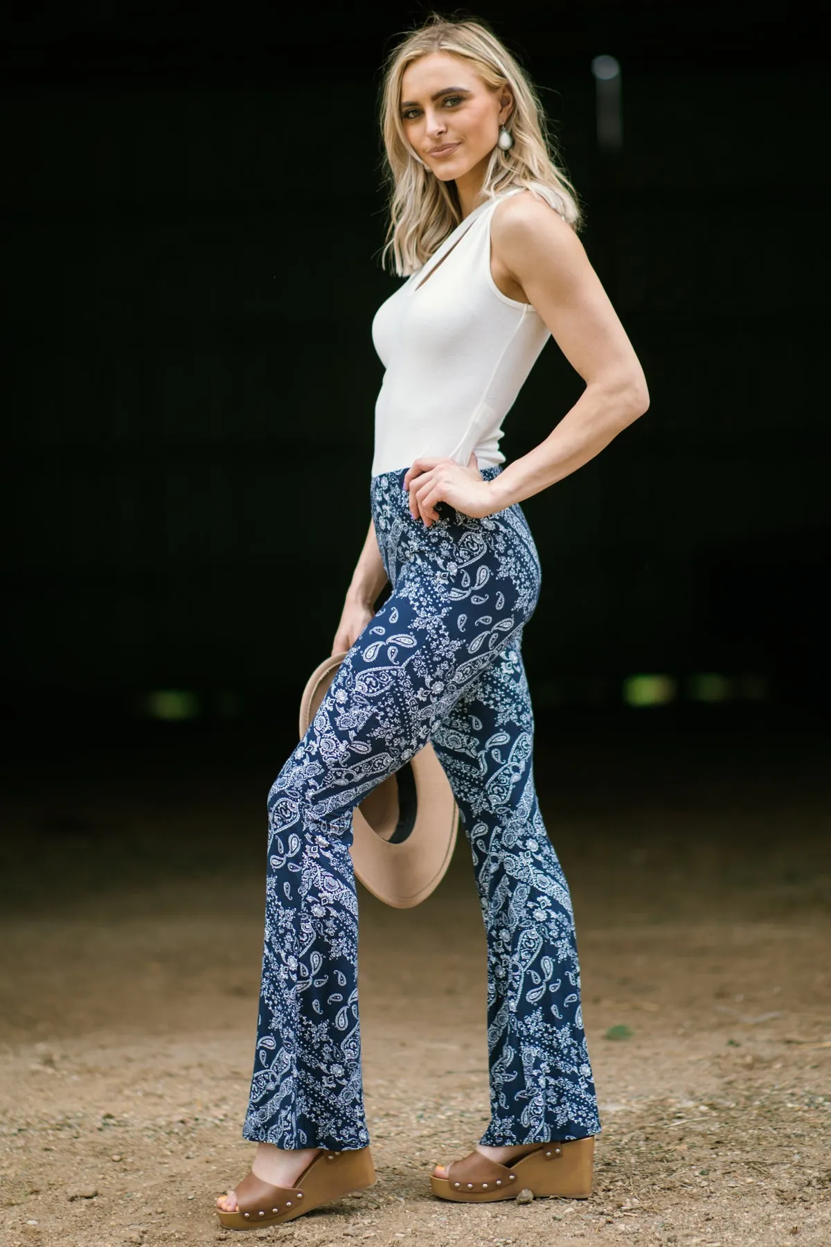 Navy Bandana Print Flare Pants