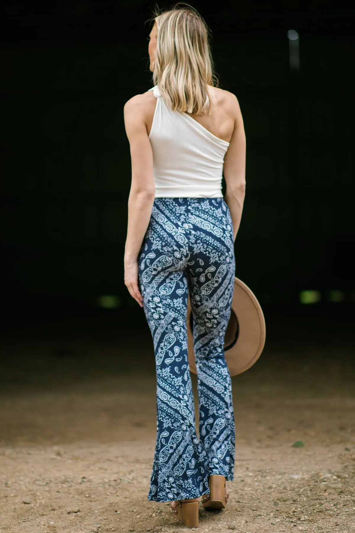 Navy Bandana Print Flare Pants