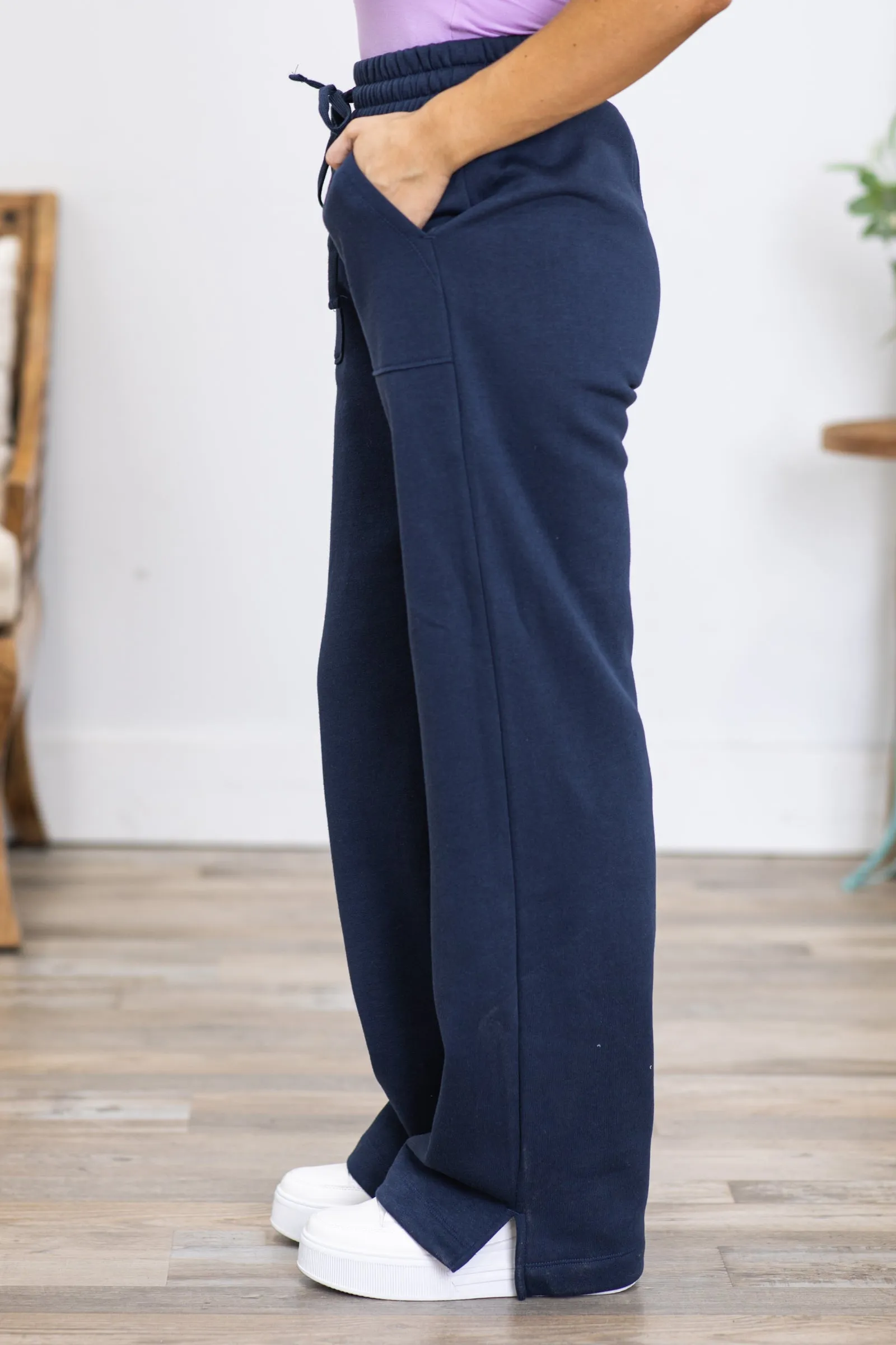 Navy Drawstring Straight Leg Pants