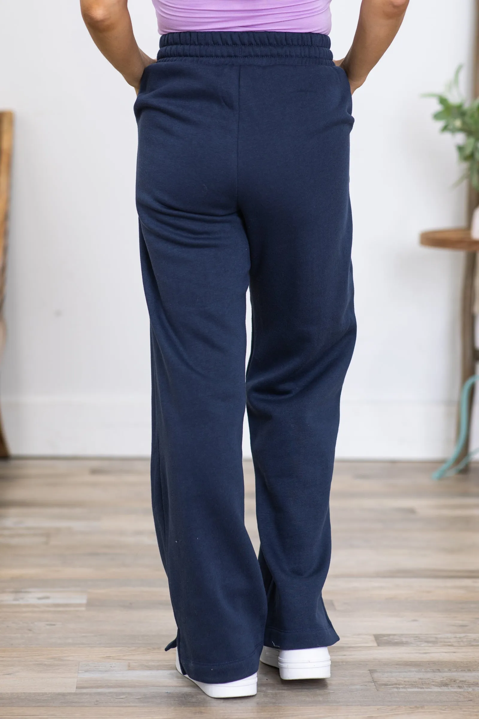 Navy Drawstring Straight Leg Pants