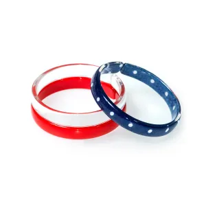 Navy w/ White Dots  Clear   Red Bangle Set