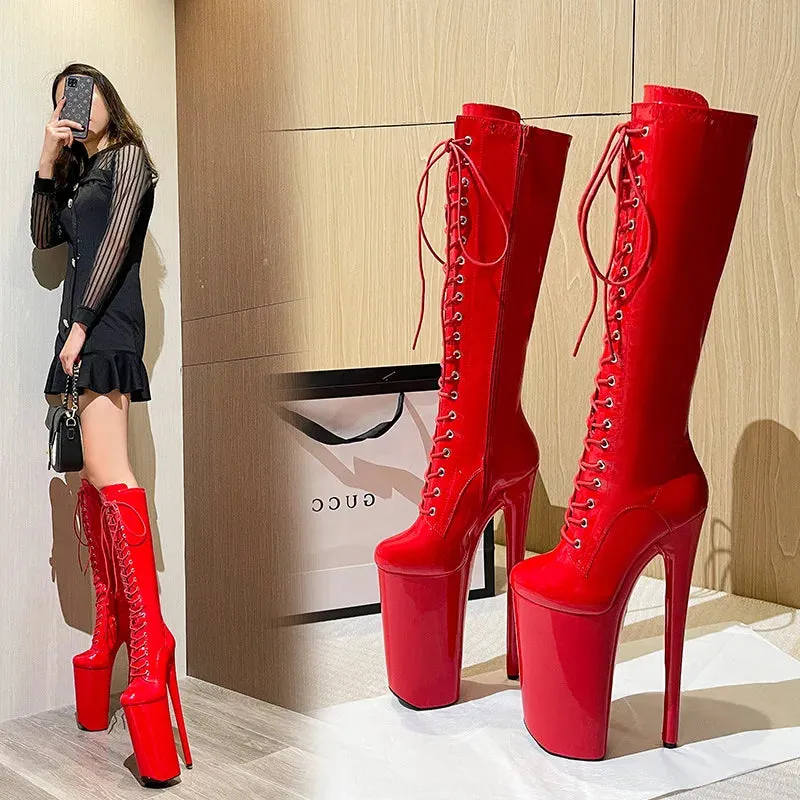 New Classic 26Cm High Heels Red White Black Women's Boots