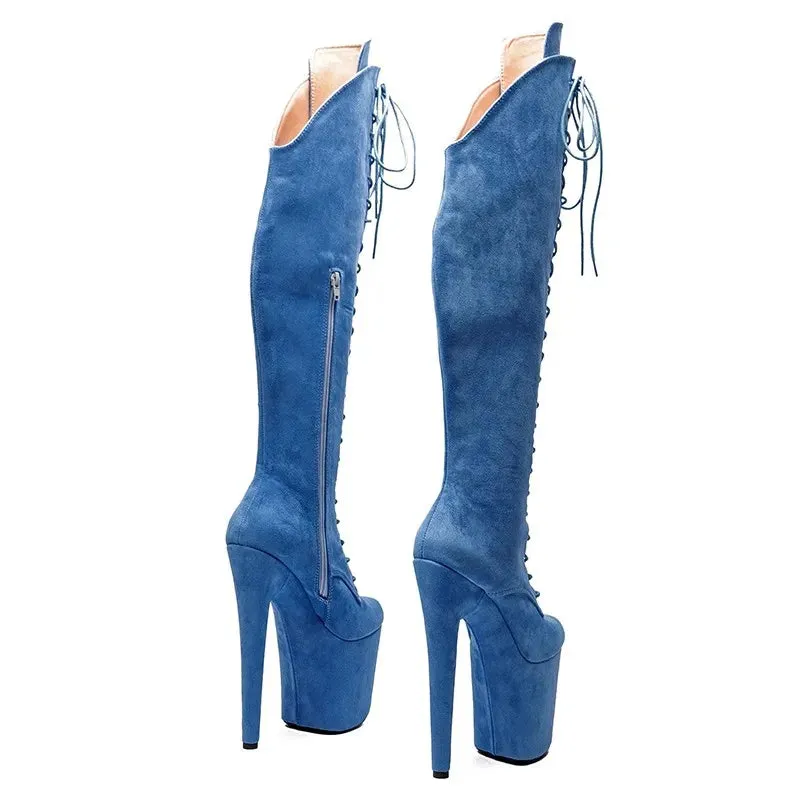 New Flock Upper 20CM/8Inches  Platform Party High Heels Modern Knee-High Boots
