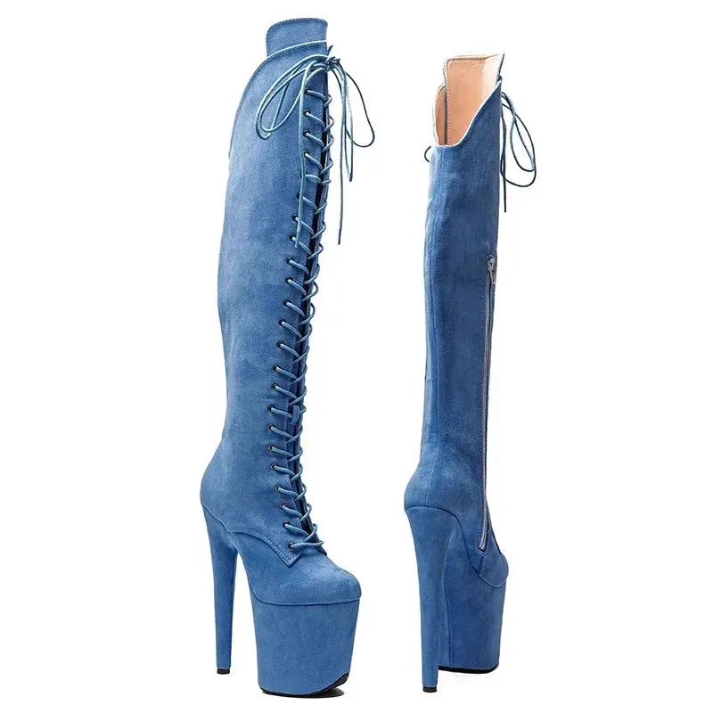 New Flock Upper 20CM/8Inches  Platform Party High Heels Modern Knee-High Boots