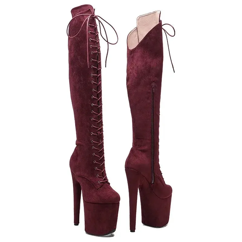 New Flock Upper 20CM/8Inches  Platform Party High Heels Modern Knee-High Boots