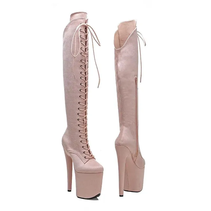 New Flock Upper 20CM/8Inches  Platform Party High Heels Modern Knee-High Boots