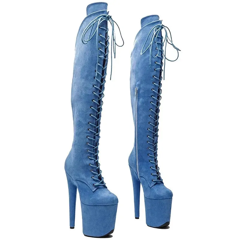 New Flock Upper 20CM/8Inches  Platform Party High Heels Modern Knee-High Boots