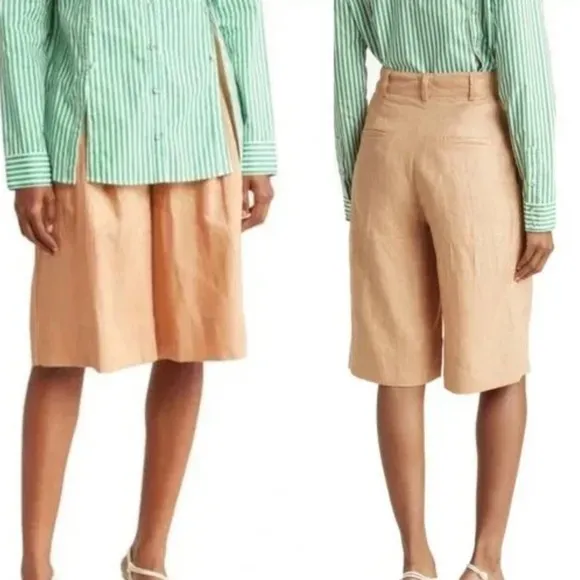 NEW NICHOLAS Delfina Longline Linen Shorts in Twig