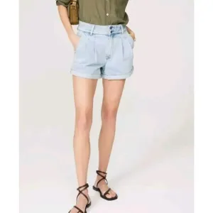NEW Paige Beth Shorts Sz 29 Blue Denim Hi Rise Cuffed Jean Retro Pleats Stretch
