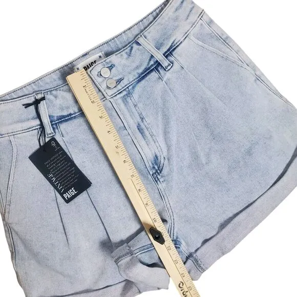 NEW Paige Beth Shorts Sz 29 Blue Denim Hi Rise Cuffed Jean Retro Pleats Stretch