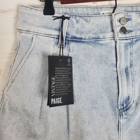 NEW Paige Beth Shorts Sz 29 Blue Denim Hi Rise Cuffed Jean Retro Pleats Stretch