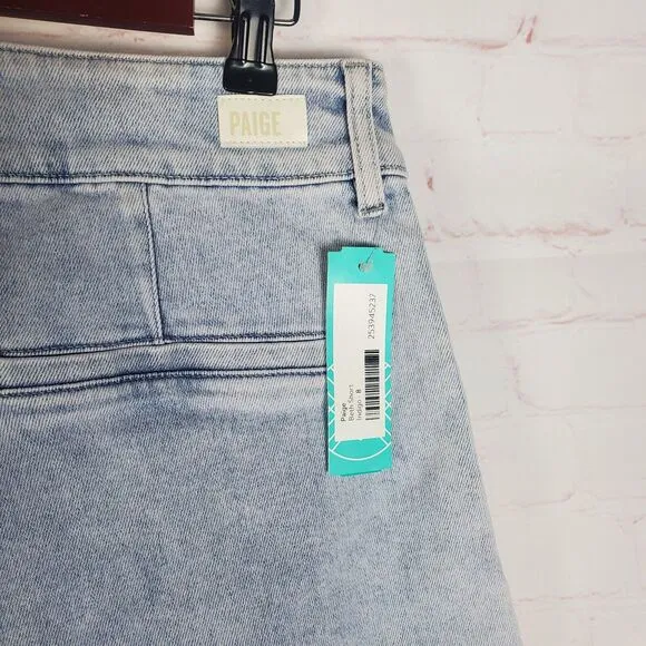 NEW Paige Beth Shorts Sz 29 Blue Denim Hi Rise Cuffed Jean Retro Pleats Stretch