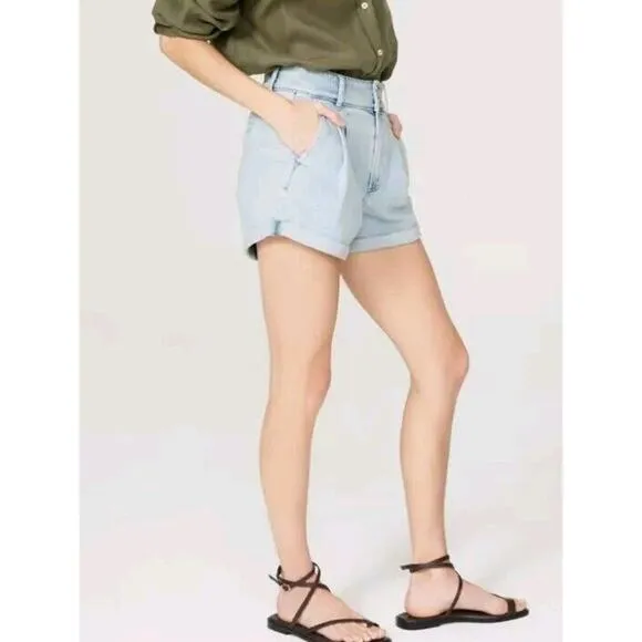 NEW Paige Beth Shorts Sz 29 Blue Denim Hi Rise Cuffed Jean Retro Pleats Stretch