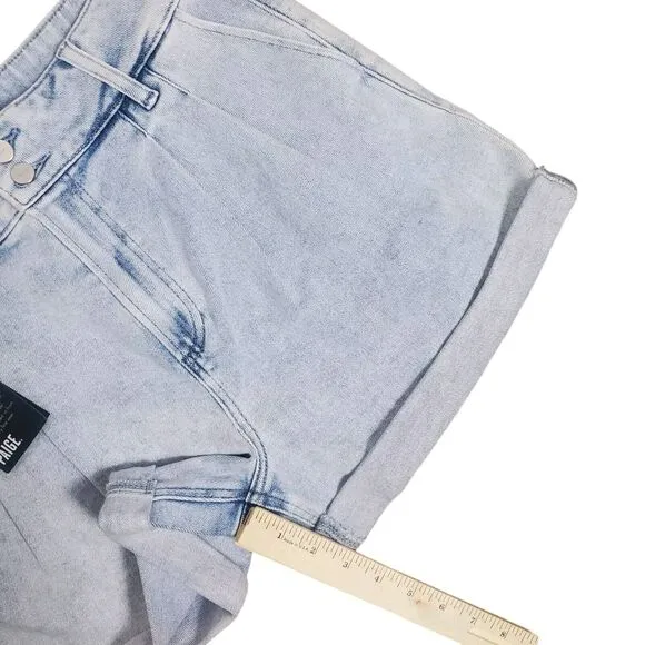 NEW Paige Beth Shorts Sz 29 Blue Denim Hi Rise Cuffed Jean Retro Pleats Stretch