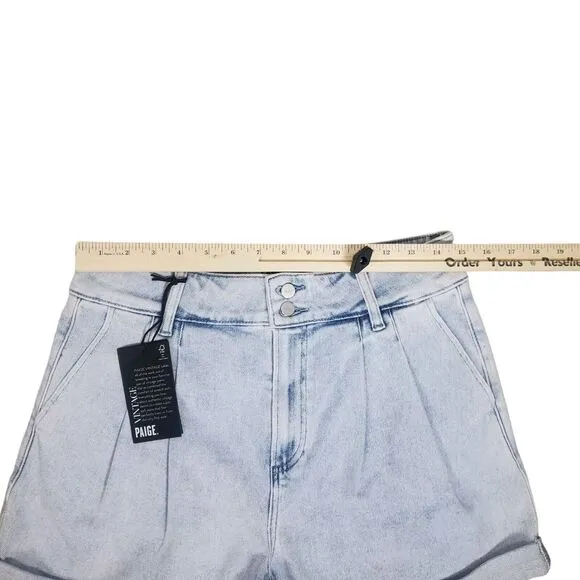 NEW Paige Beth Shorts Sz 29 Blue Denim Hi Rise Cuffed Jean Retro Pleats Stretch