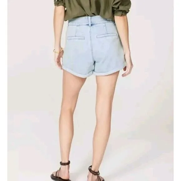NEW Paige Beth Shorts Sz 29 Blue Denim Hi Rise Cuffed Jean Retro Pleats Stretch
