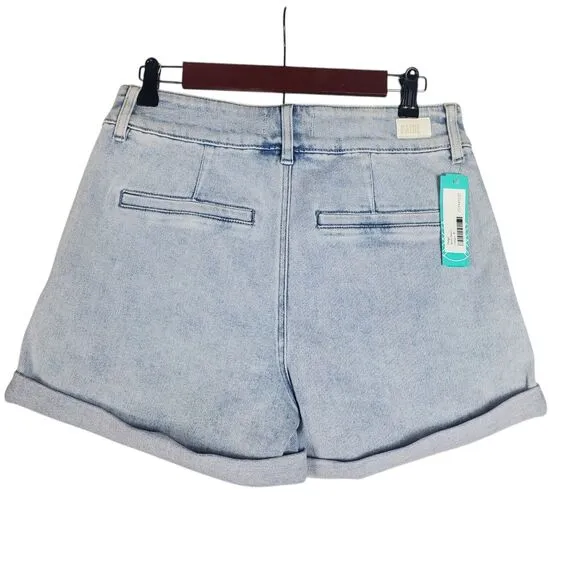NEW Paige Beth Shorts Sz 29 Blue Denim Hi Rise Cuffed Jean Retro Pleats Stretch