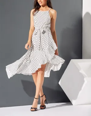New Polka Dot Printed Irregular Hem Dress