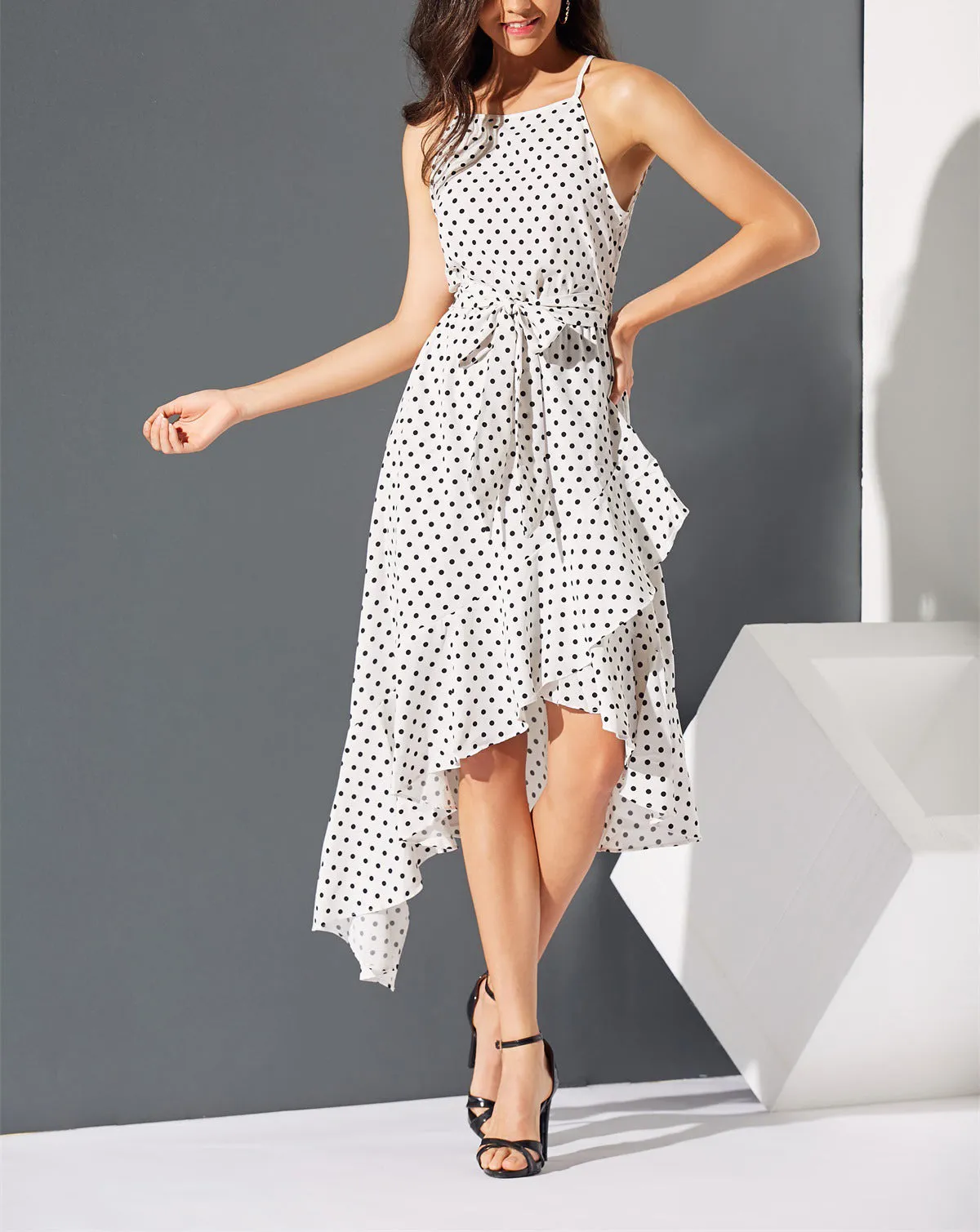 New Polka Dot Printed Irregular Hem Dress