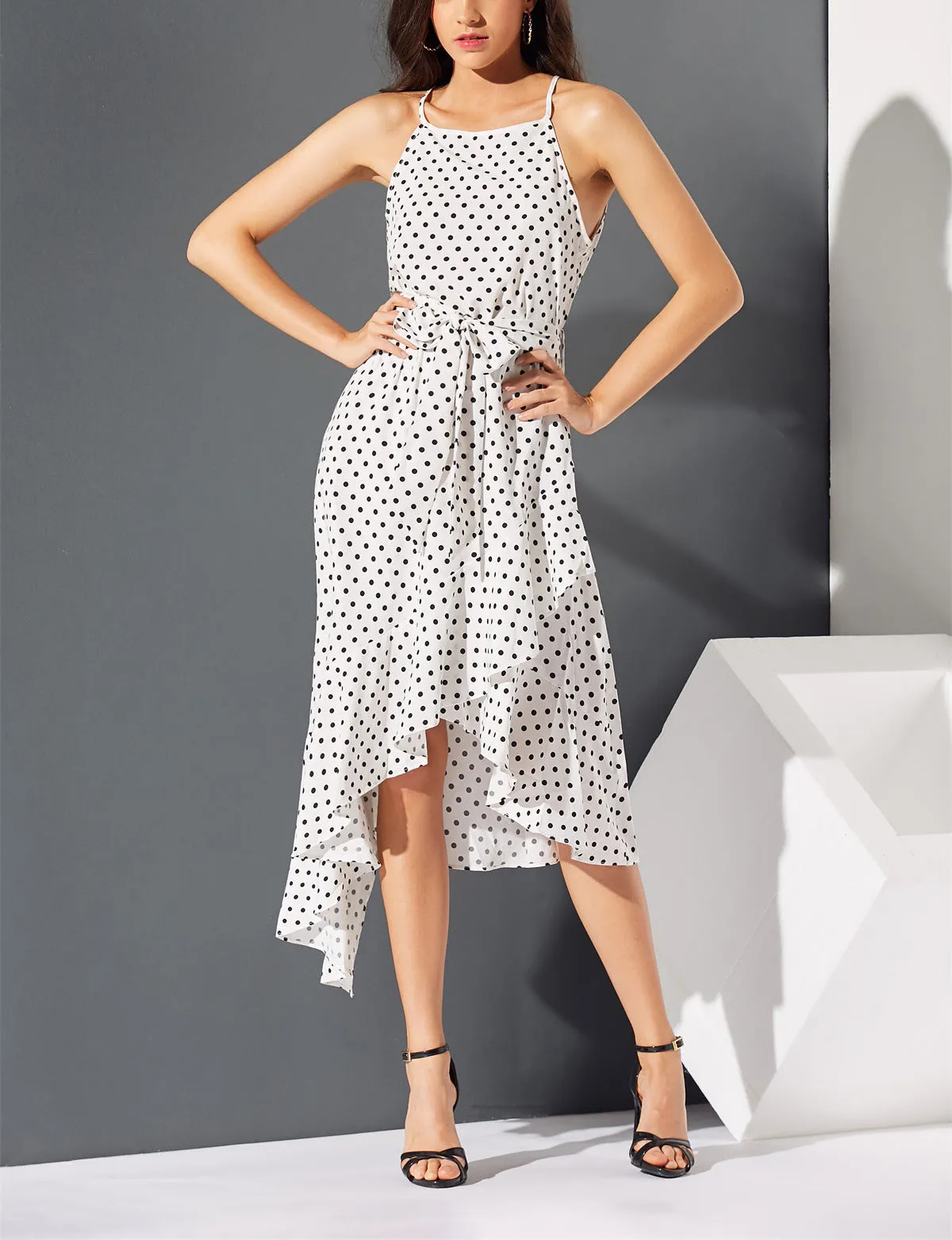 New Polka Dot Printed Irregular Hem Dress