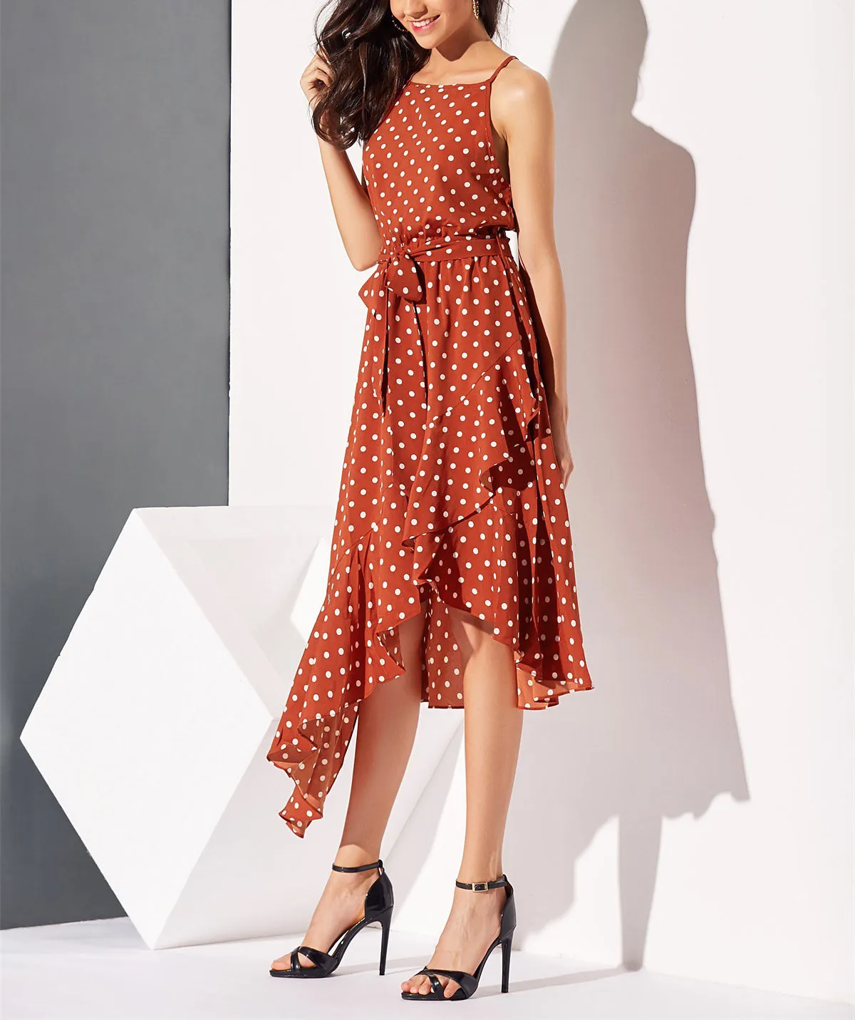 New Polka Dot Printed Irregular Hem Dress