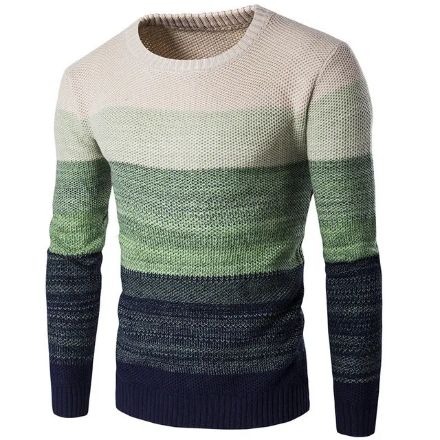 NIBESSER Brand Casual Sweater O-Neck Striped Slim Fit Men Long Sleeve Patchwork Male Pollover Sweater Casual Thin Clothes Autumn
