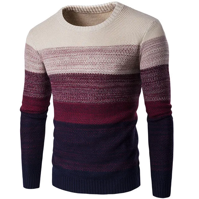 NIBESSER Brand Casual Sweater O-Neck Striped Slim Fit Men Long Sleeve Patchwork Male Pollover Sweater Casual Thin Clothes Autumn