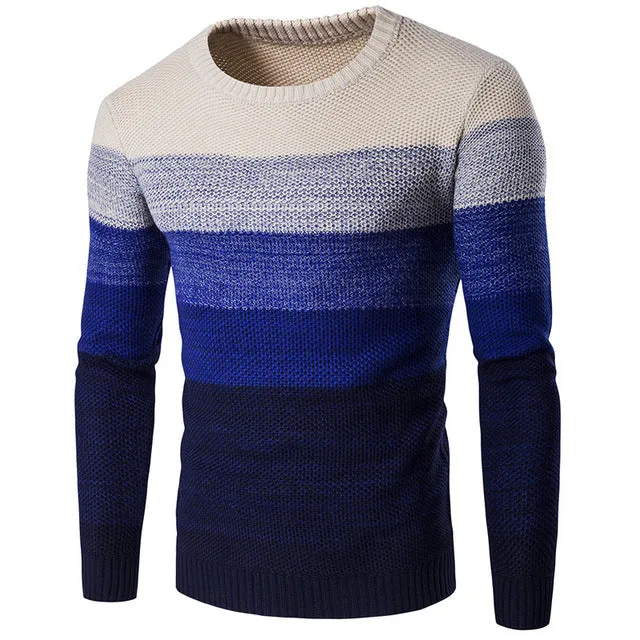 NIBESSER Brand Casual Sweater O-Neck Striped Slim Fit Men Long Sleeve Patchwork Male Pollover Sweater Casual Thin Clothes Autumn