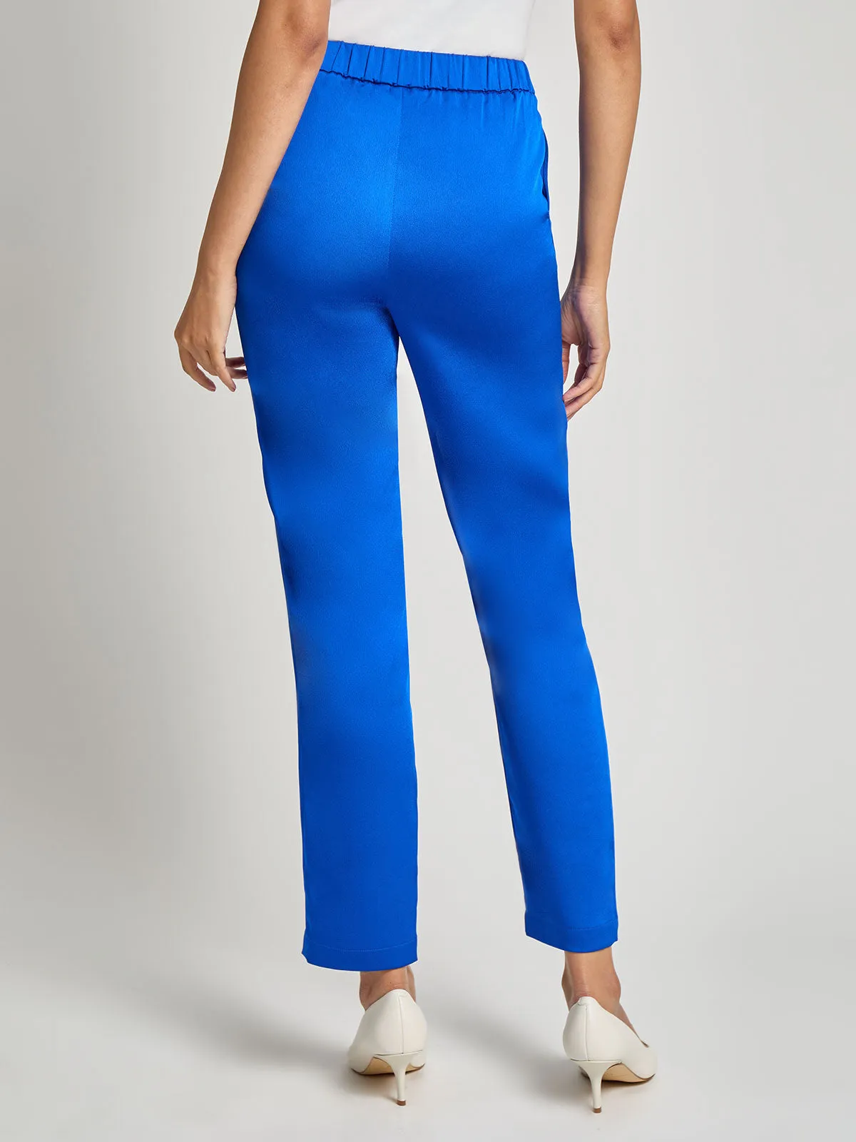 Nora Straight Leg Crepe de Chine Pant, Aegean Blue - Vanity Fit