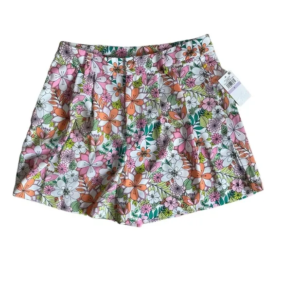 NWT CeCe Retro Floral Print High Waisted Pleat Front Shorts US6