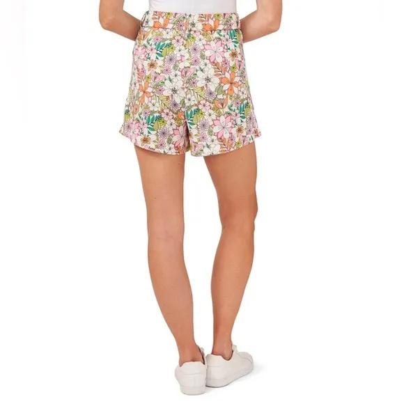 NWT CeCe Retro Floral Print High Waisted Pleat Front Shorts US6