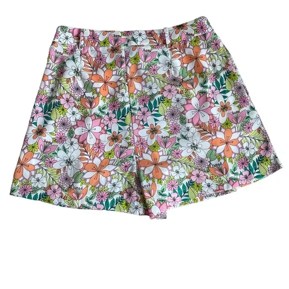 NWT CeCe Retro Floral Print High Waisted Pleat Front Shorts US6
