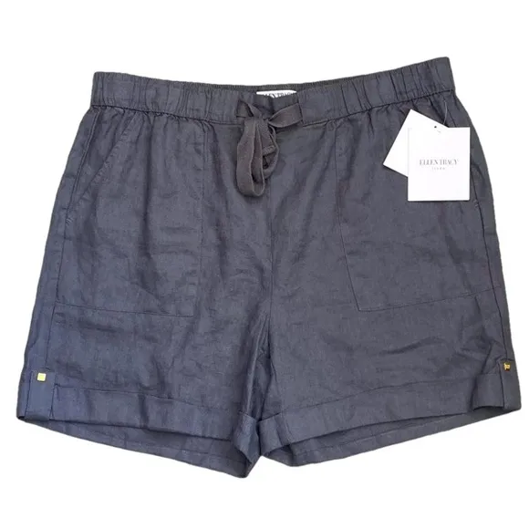 NWT Ellen Tracy Dark Gray (IRON) Linen Shorts with Pockets | Size Medium