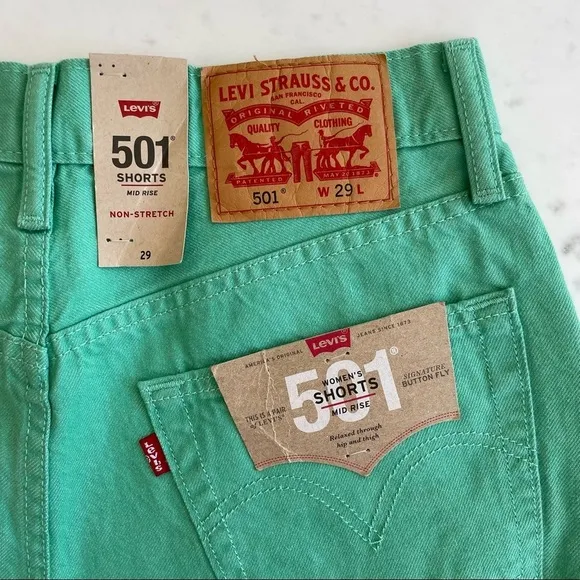 NWT Levi’s 501 Green Cuffed Button Fly Denim Shorts
