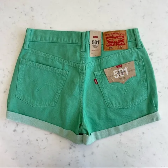 NWT Levi’s 501 Green Cuffed Button Fly Denim Shorts