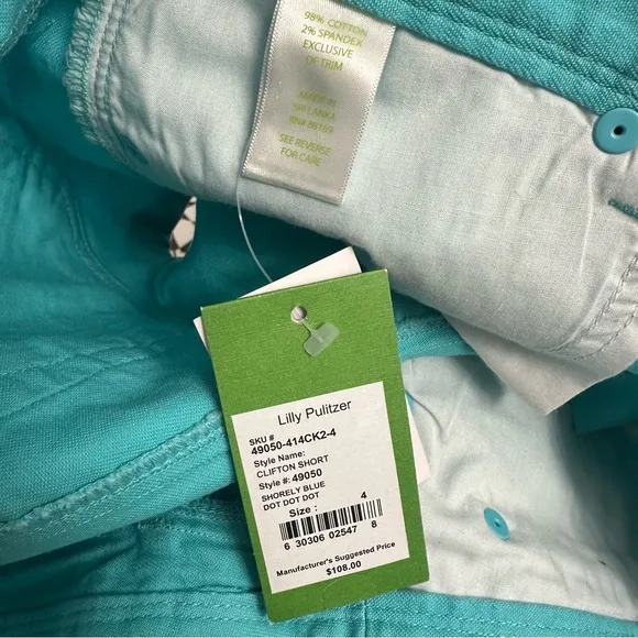 NWT Lilly Pulitzer Clifton Short Cuffed Teal Blue White Polka Dot Shorts Size 4