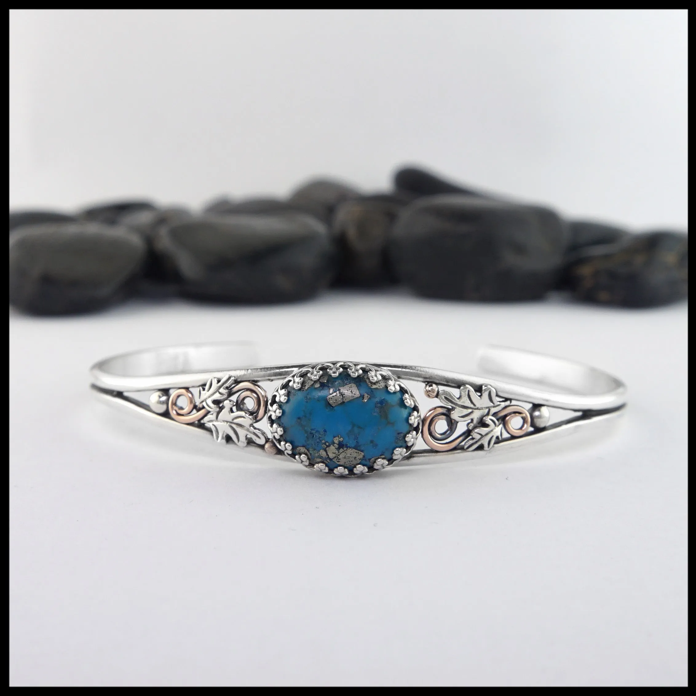 Oak Leaf Cuff Bracelet with Turquoise