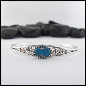 Oak Leaf Cuff Bracelet with Turquoise