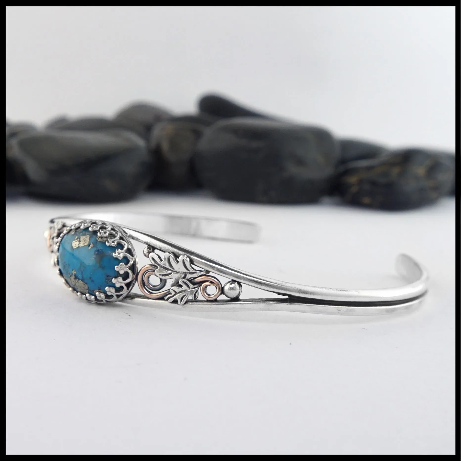 Oak Leaf Cuff Bracelet with Turquoise