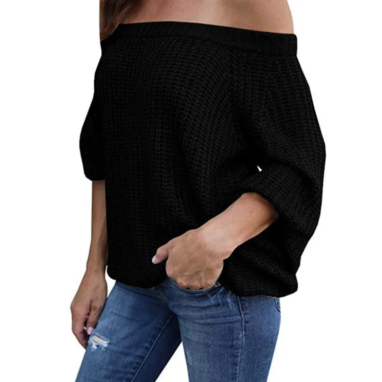 Off-the-shoulder Large Size Pullover Lantern Sleeves Sweater