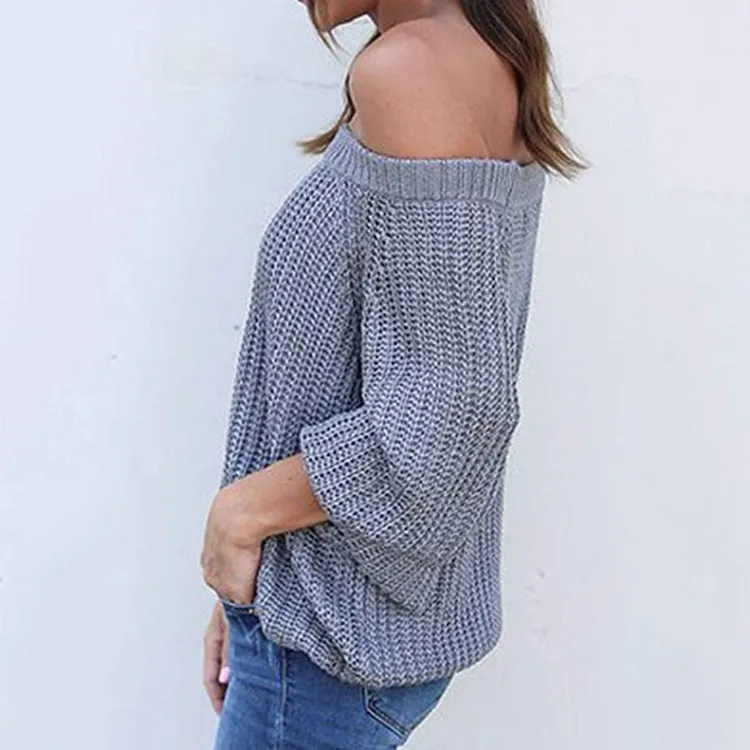 Off-the-shoulder Large Size Pullover Lantern Sleeves Sweater