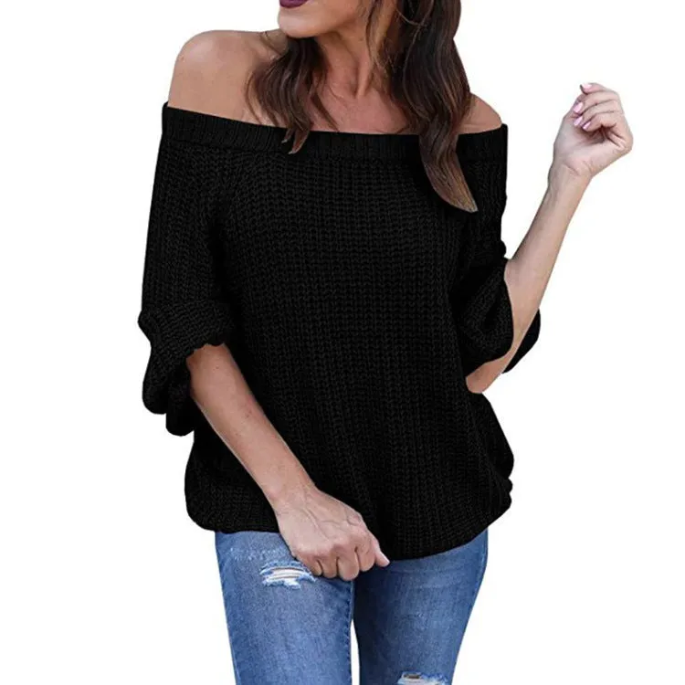 Off-the-shoulder Large Size Pullover Lantern Sleeves Sweater