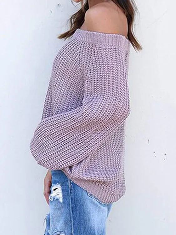Off-the-shoulder Large Size Pullover Lantern Sleeves Sweater