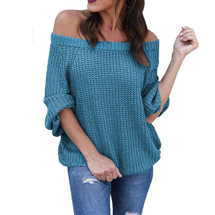 Off-the-shoulder Large Size Pullover Lantern Sleeves Sweater