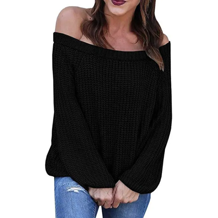 Off-the-shoulder Large Size Pullover Lantern Sleeves Sweater